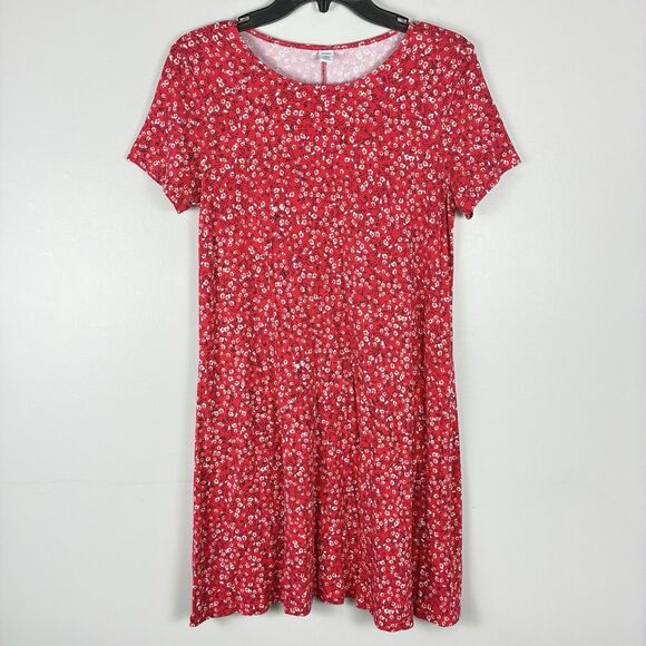 ⭐️ Old Navy Womens MP Knee Length Floral Dress Red Everyday Flowy Stretch Casual - Picture 1 of 7